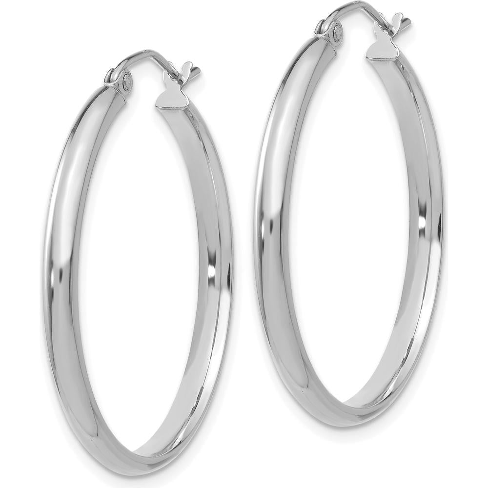 10K White Gold Polished Hoop Earrings - 30mm Length, 2.75mm Thickness