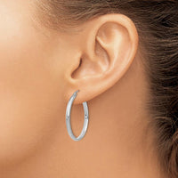 10K White Gold Polished Hoop Earrings - 30mm Length, 2.75mm Thickness