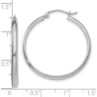 10K White Gold Polished Hoop Earrings - 30mm Length, 2.75mm Thickness