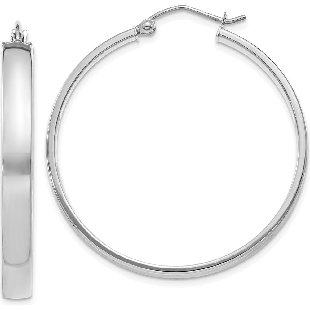 10K White Gold Polished Hoop Earrings - 35mm Length