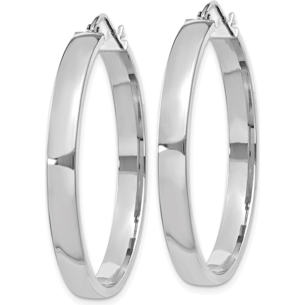 10K White Gold Polished Hoop Earrings - 35mm Length