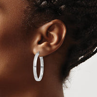 10K White Gold Polished Hoop Earrings - 35mm Length