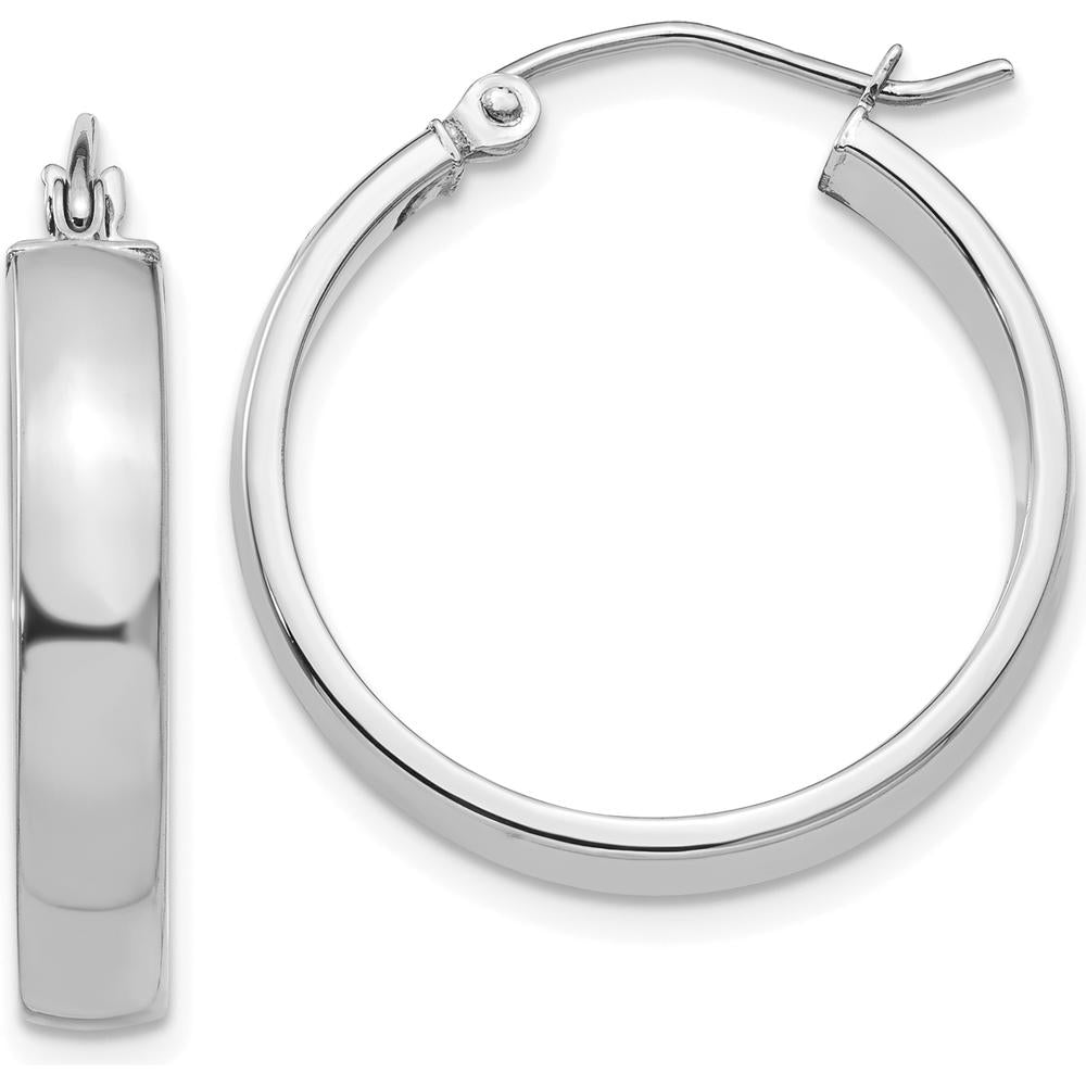 10K White Gold Polished Large Hoop Earrings - 25.5mm Length, 4mm Thickness