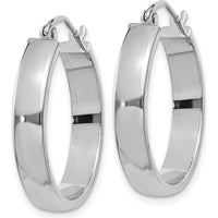 10K White Gold Polished Large Hoop Earrings - 25.5mm Length, 4mm Thickness