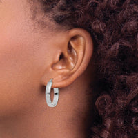10K White Gold Polished Large Hoop Earrings - 25.5mm Length, 4mm Thickness