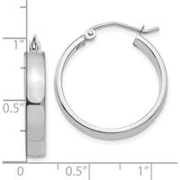 10K White Gold Polished Large Hoop Earrings - 25.5mm Length, 4mm Thickness