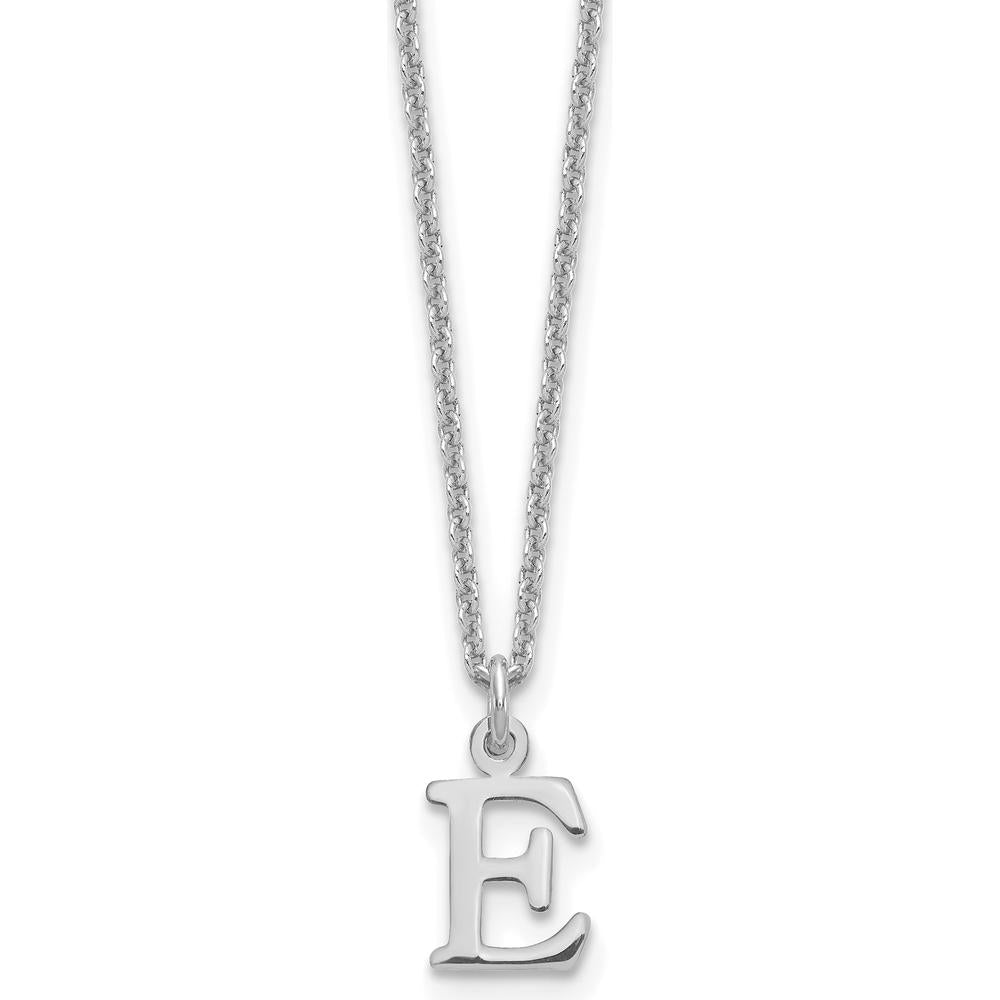 10K White Gold Polished Letter E Initial Pendant Necklace - 18" Cable Chain
