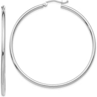 10K White Gold Polished Lightweight 2mm Tube Hoop Earrings - 50mm Length