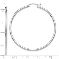 10K White Gold Polished Lightweight 2mm Tube Hoop Earrings - 50mm Length