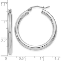 10K White Gold Polished Lightweight 3mm Tube Hoop Earrings - Rhodium Plated