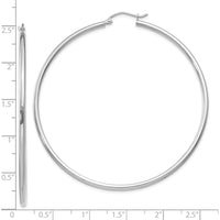 10K White Gold Polished Lightweight 60mm Tube Hoop Earrings - Rhodium Plated