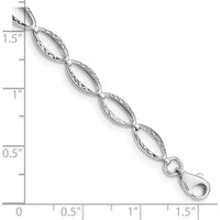 10K White Gold Polished Oval Link Bracelet with Textured Design - 7.25" Length