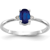 10K White Gold Polished Oval Sapphire and Round Diamond Birthstone Ring - 0.68 Carat Sapphire, 0.008 Carat Total Diamond Weight