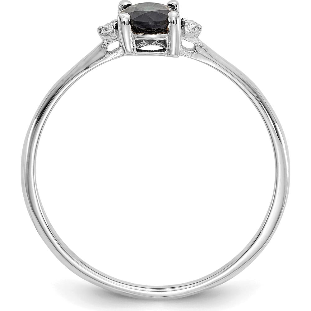 10K White Gold Polished Oval Sapphire and Round Diamond Birthstone Ring - 0.68 Carat Sapphire, 0.008 Carat Total Diamond Weight