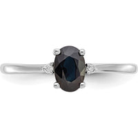 10K White Gold Polished Oval Sapphire and Round Diamond Birthstone Ring - 0.68 Carat Sapphire, 0.008 Carat Total Diamond Weight