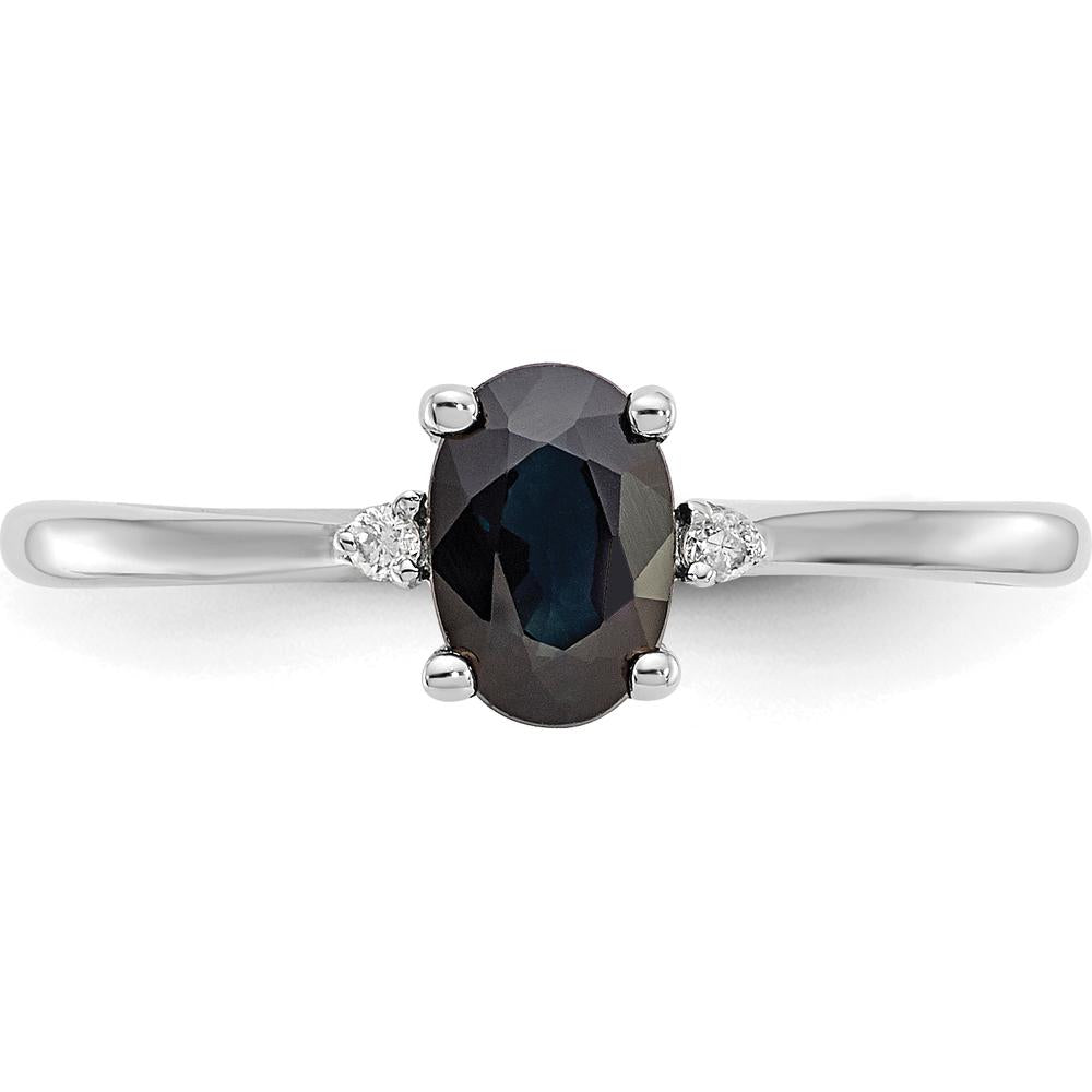 10K White Gold Polished Oval Sapphire and Round Diamond Birthstone Ring - 0.68 Carat Sapphire, 0.008 Carat Total Diamond Weight