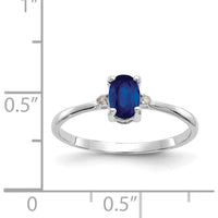 10K White Gold Polished Oval Sapphire and Round Diamond Birthstone Ring - 0.68 Carat Sapphire, 0.008 Carat Total Diamond Weight