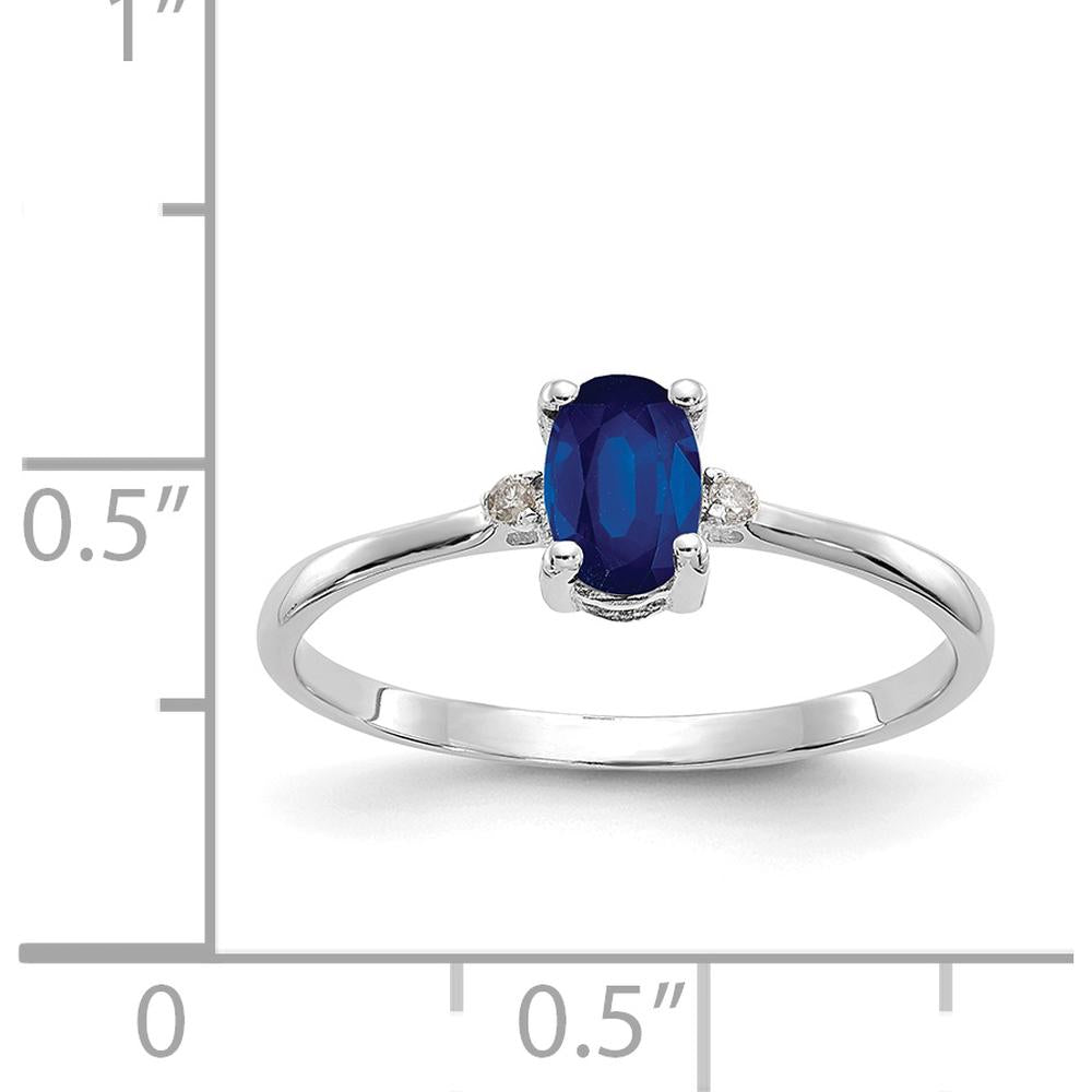 10K White Gold Polished Oval Sapphire and Round Diamond Birthstone Ring - 0.68 Carat Sapphire, 0.008 Carat Total Diamond Weight