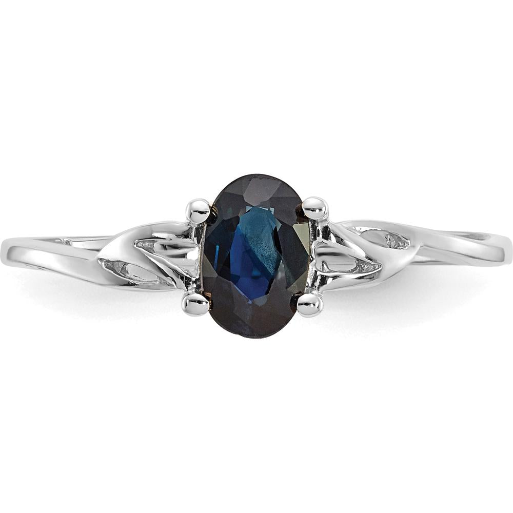 10K White Gold Polished Oval Sapphire Birthstone Ring - 0.68 Carat Total Sapphire Weight