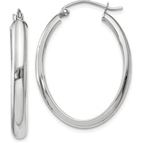 10K White Gold Polished Oval Tube Hoop Earrings - 3.75mm Width, 17mm Length
