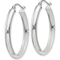 10K White Gold Polished Oval Tube Hoop Earrings - 3.75mm Width, 17mm Length