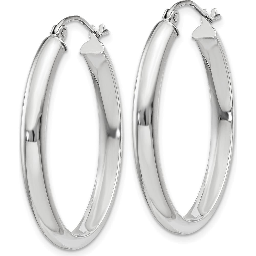10K White Gold Polished Oval Tube Hoop Earrings - 3.75mm Width, 17mm Length
