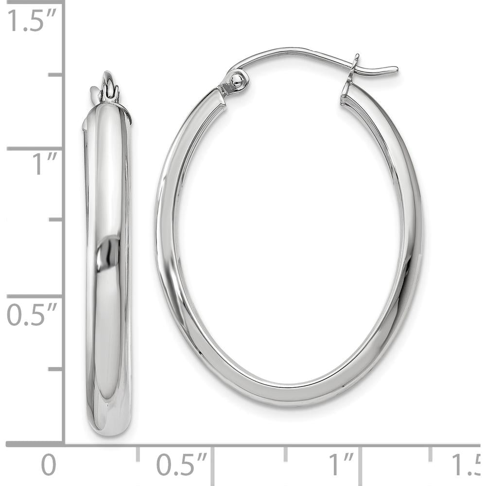 10K White Gold Polished Oval Tube Hoop Earrings - 3.75mm Width, 17mm Length