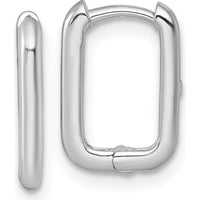 10K White Gold Polished Rectangle Hinged Hoop Earrings - Sleek and Modern Design