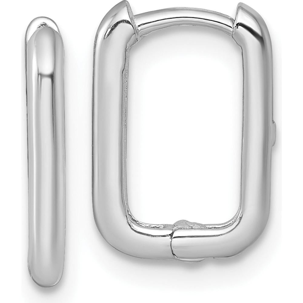 10K White Gold Polished Rectangle Hinged Hoop Earrings - Sleek and Modern Design