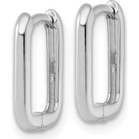 10K White Gold Polished Rectangle Hinged Hoop Earrings - Sleek and Modern Design