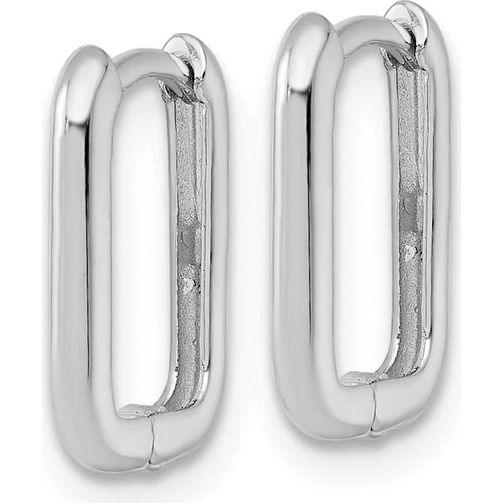 10K White Gold Polished Rectangle Hinged Hoop Earrings - Sleek and Modern Design