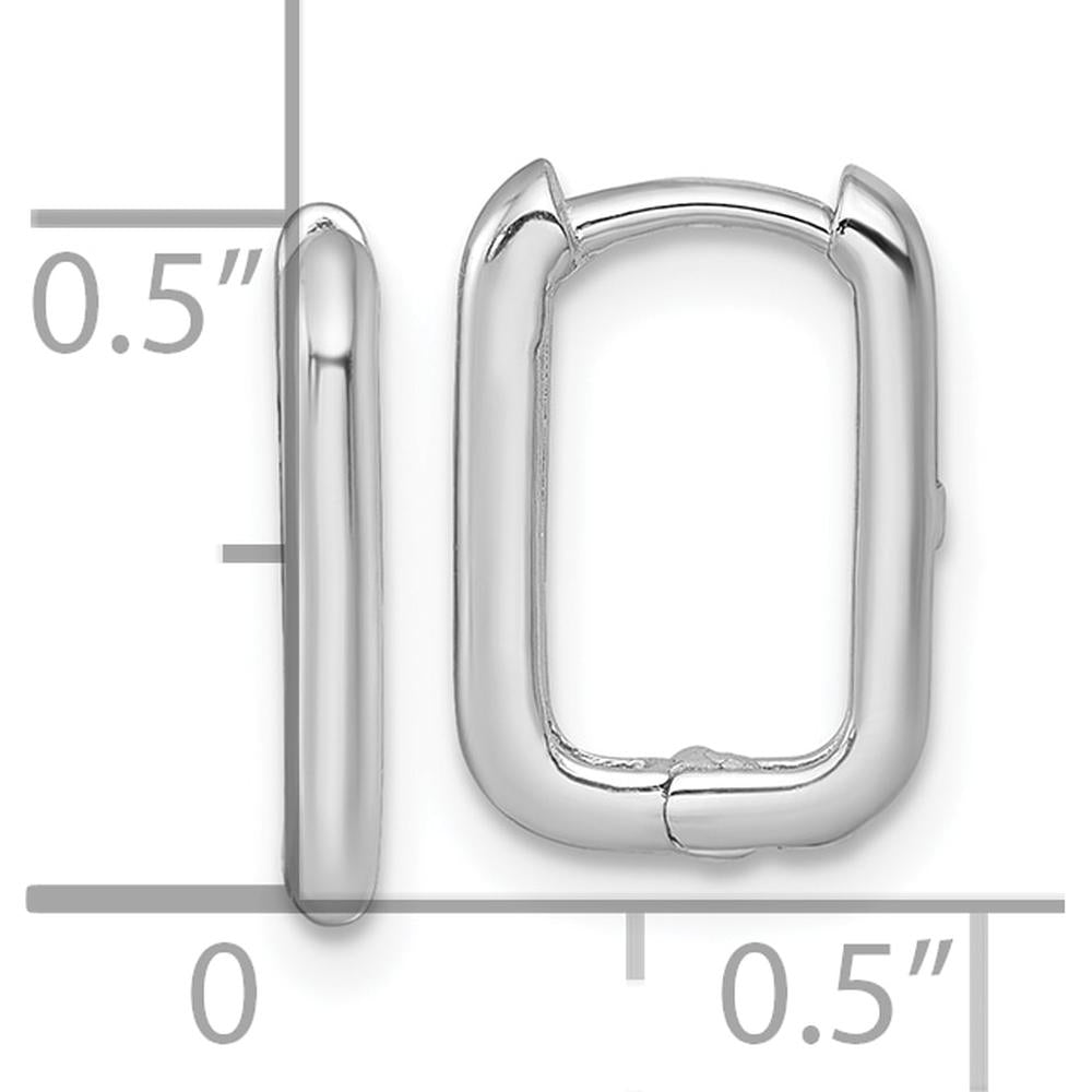 10K White Gold Polished Rectangle Hinged Hoop Earrings - Sleek and Modern Design