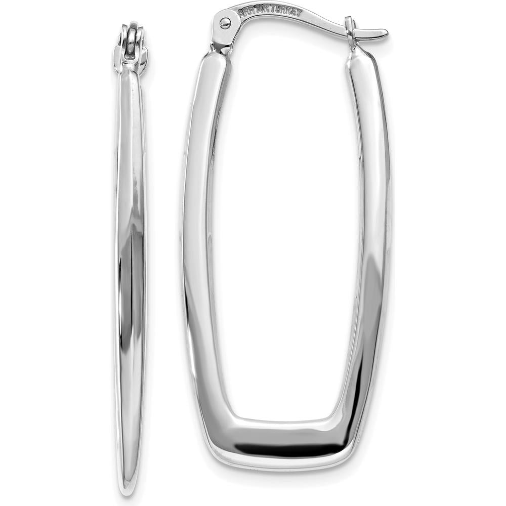 10K White Gold Polished Rectangle Hoop Earrings - 33mm Length, 2.25mm Width