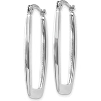 10K White Gold Polished Rectangle Hoop Earrings - 33mm Length, 2.25mm Width