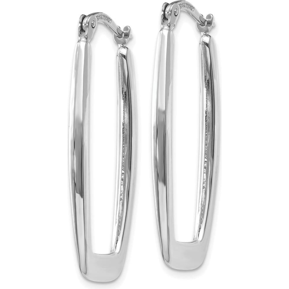 10K White Gold Polished Rectangle Hoop Earrings - 33mm Length, 2.25mm Width