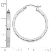 10K White Gold Polished Rectangle Tube Hoop Earrings - 30mm Length