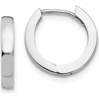 10K White Gold Polished Round Hinged Hoop Earrings with Rhodium Plating
