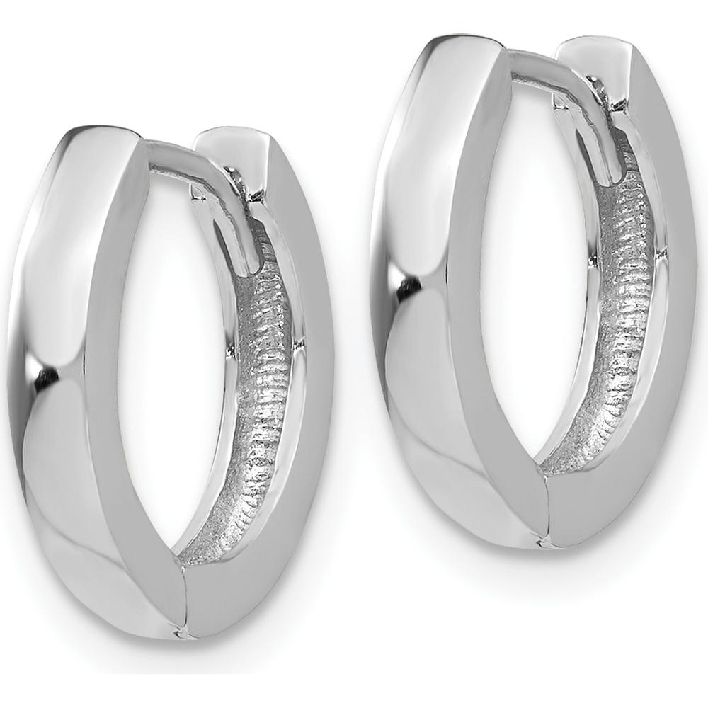 10K White Gold Polished Round Hinged Hoop Earrings with Rhodium Plating