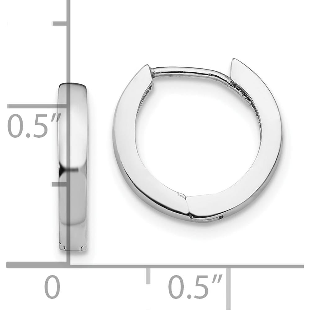 10K White Gold Polished Round Hinged Hoop Earrings with Rhodium Plating