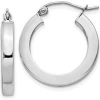 10K White Gold Polished Square Tube Hoop Earrings - 20mm Length