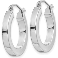 10K White Gold Polished Square Tube Hoop Earrings - 20mm Length