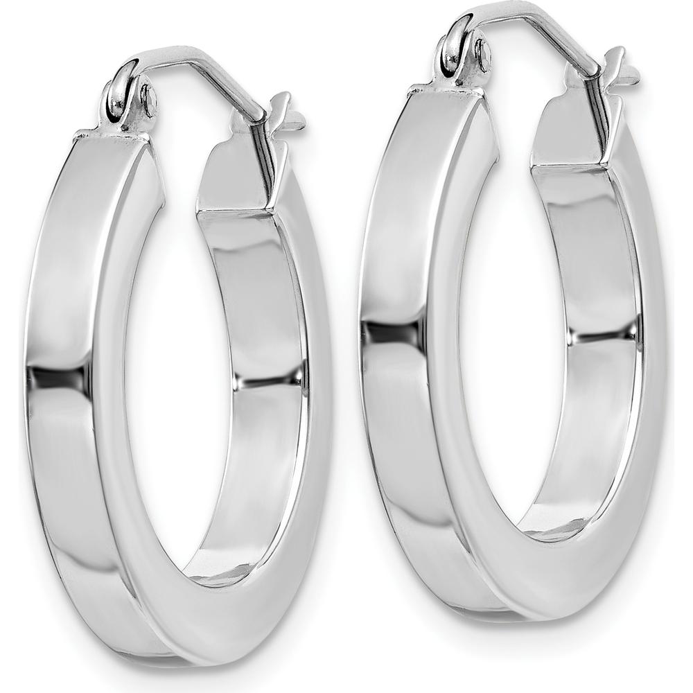 10K White Gold Polished Square Tube Hoop Earrings - 20mm Length