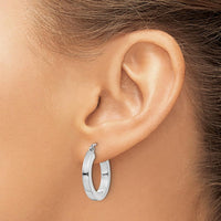10K White Gold Polished Square Tube Hoop Earrings - 20mm Length