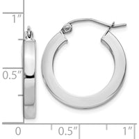 10K White Gold Polished Square Tube Hoop Earrings - 20mm Length