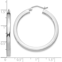 10K White Gold Polished Square Tube Hoop Earrings - 35mm Length