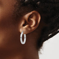 10K White Gold Polished Square Tube Hoop Earrings - Rhodium Plating