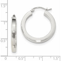 10K White Gold Polished Square Tube Hoop Earrings - Rhodium Plating
