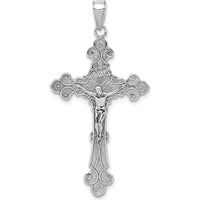 10K White Gold Polished Textured INRI Fleur de Lis Pendant - Rhodium-Plated
