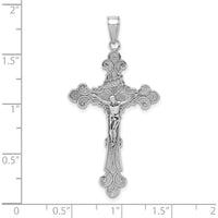 10K White Gold Polished Textured INRI Fleur de Lis Pendant - Rhodium-Plated
