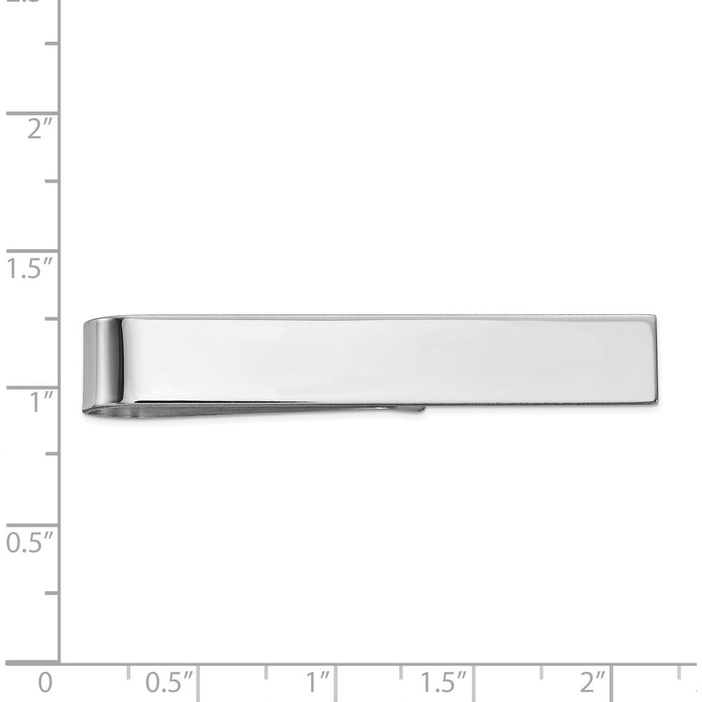 10K White Gold Polished Tie Bar with Rhodium Plating - Engravable Luxury Accessory